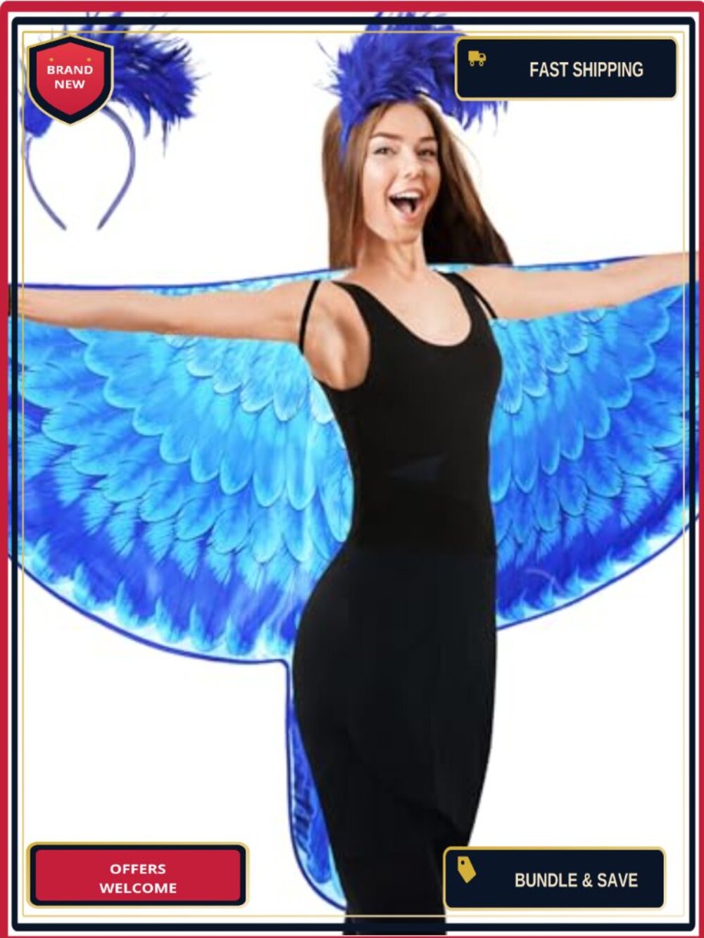 Adults Bird Wings Costume Double-Sided Parrot Shawl Feather Headband Cosplay Set